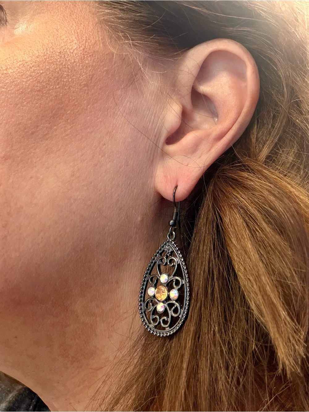 Park Lane Vintage-Inspired Teardrop Filigree Earrings gold & colorful stones